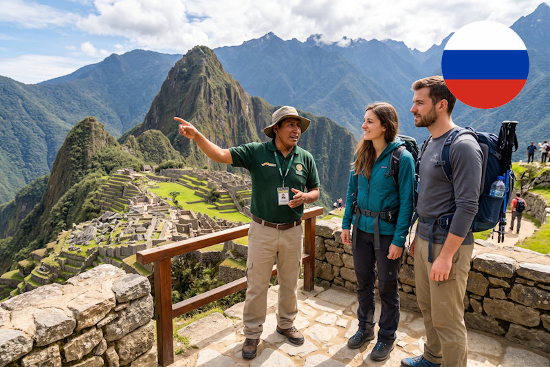 Guia em Machu Picchu em russo